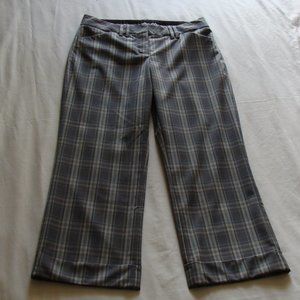 EXPRESS EDITOR Gray & Aqua PLAID Cuffed CROP Dress Pant Sz 0 (23 Inseam)